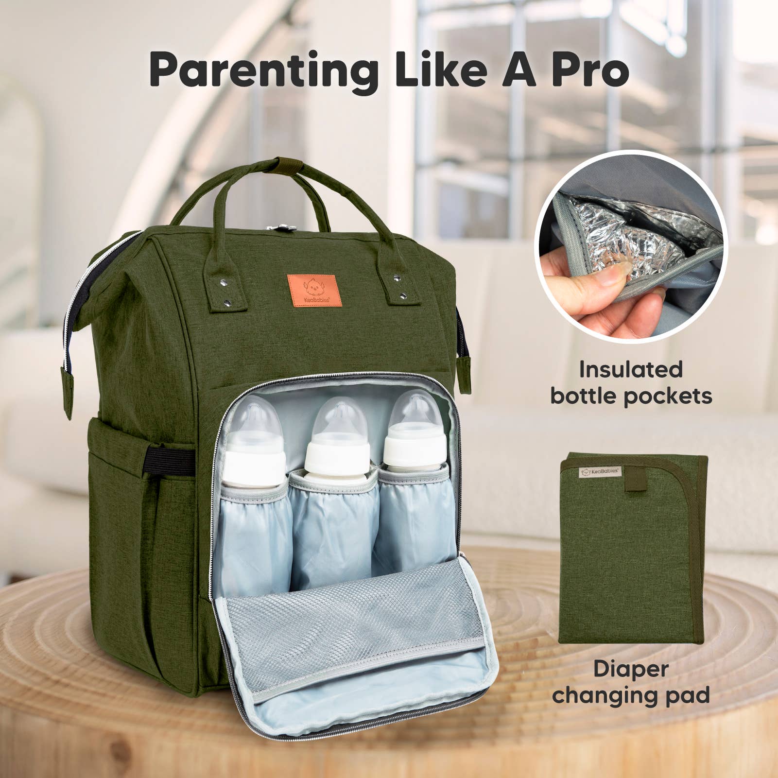 Diaper Bag Backpack with Changing Pad [Olive, Black, Pink]