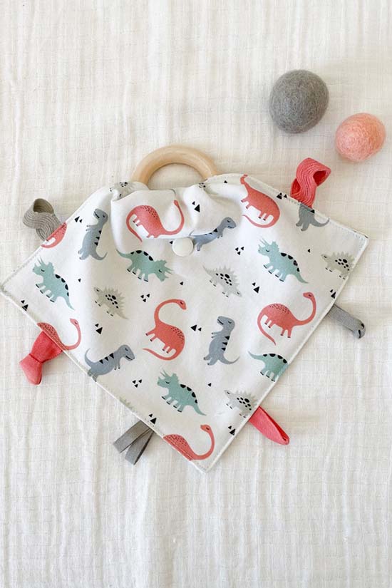 Organic Lovey With Wooden Teether - Crinkle Baby Gift