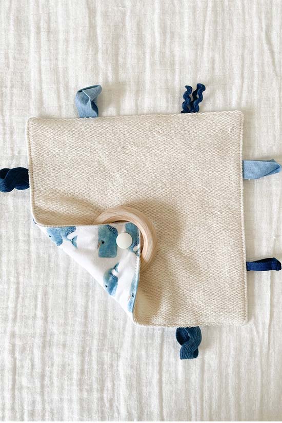 Organic Lovey With Wooden Teether - Crinkle Baby Gift