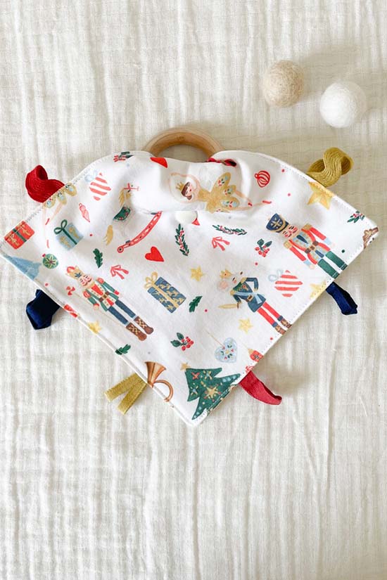 Organic Lovey With Wooden Teether - Crinkle Baby Gift