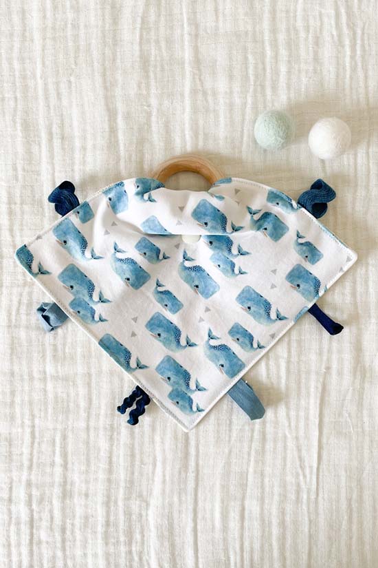 Organic Lovey With Wooden Teether - Crinkle Baby Gift